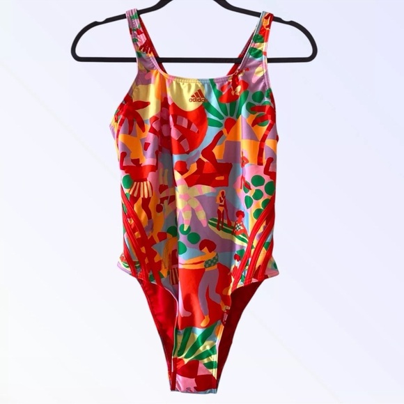 NWT ADIDAS x FARM RIO Multicolor One Piece Swimsuit Plus Size 18 XXL Open Back - Picture 5 of 5